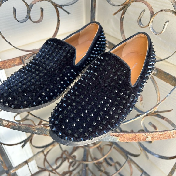 Kids Romano Black Velvet Studded Loafers- Size 35/2.5 - Picture 3 of 8